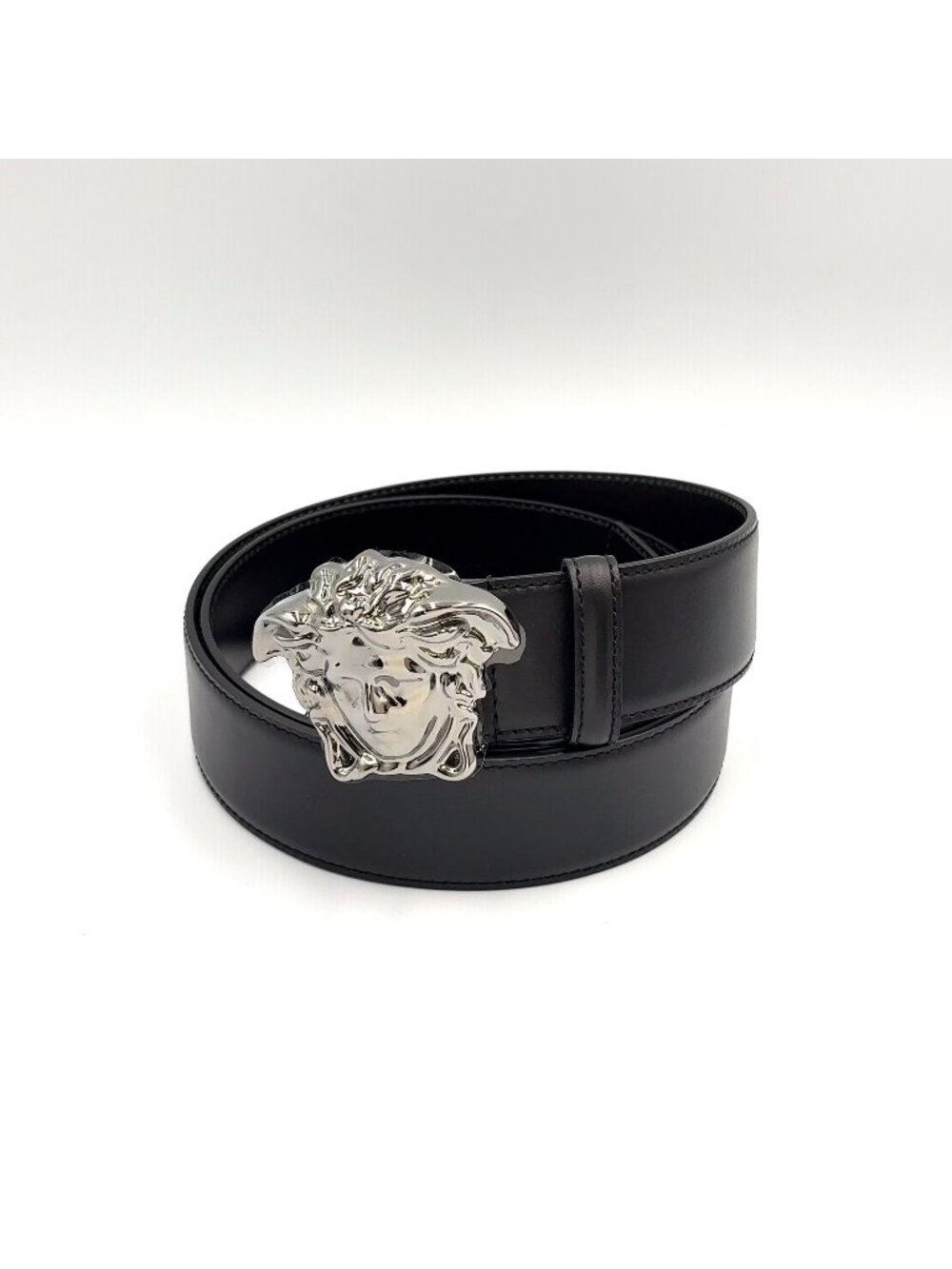 Versace Medusa Head Leather Black Belt Silver